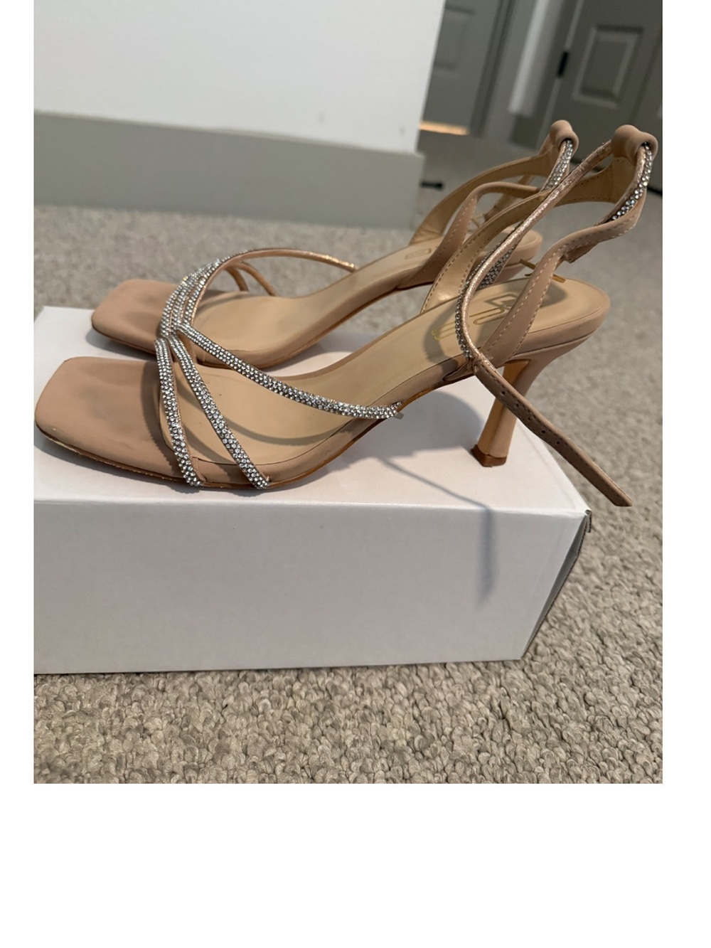 X2B Nude Sequence Gem Strap Heels